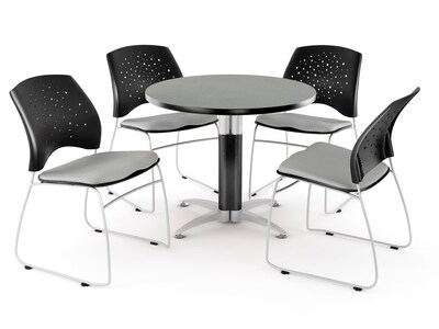 OFM™ 42 Round Multi-Purpose Gray Nebula Table With 4 Chairs, Putty