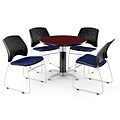 OFM™ 36 Round Multi-Purpose Mahogany Table With 4 Chairs, Navy
