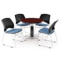 OFM™ 36 Round Multi-Purpose Mahogany Table With 4 Chairs, Cornflower Blue