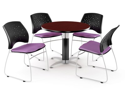 OFM™ 36 Round Multi-Purpose Mahogany Table With 4 Chairs, Plum