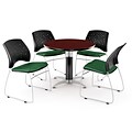OFM™ 42 Round Multi-Purpose Mahogany Table With 4 Chairs, Forest Green