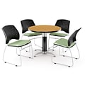 OFM™ 42 Round Multi-Purpose Laminate Oak Table With 4 Chairs, Sage Green