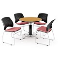 OFM™ 36 Round Multi-Purpose Laminate Oak Table With 4 Chairs, Coral Pink