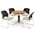 OFM™ 36 Round Multi-Purpose Laminate Oak Table With 4 Chairs, Khaki