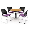 OFM™ 36 Round Multi-Purpose Laminate Oak Table With 4 Chairs, Plum