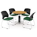 OFM™ 36 Round Multi-Purpose Laminate Oak Table With 4 Chairs, Forest Green