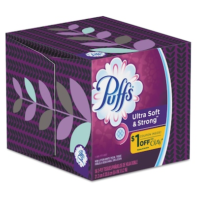 Puffs Cube Ultra Soft Facial Tissue, 2-Ply, White, 56 Sheets/Box, (35038)