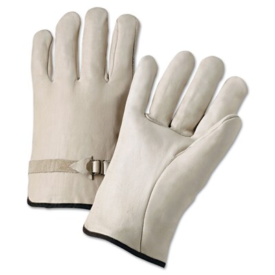 Anchor Brand Premium Driver Gloves, Cowhide Leather, Hemmed Cuff, L Size, Natural, 12 Pair/Box