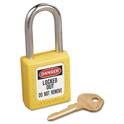 Master Lock® Safety Tumbler Padlocks, 6 Pin, Xenoy, Yellow, Keyed Different, 6/Box