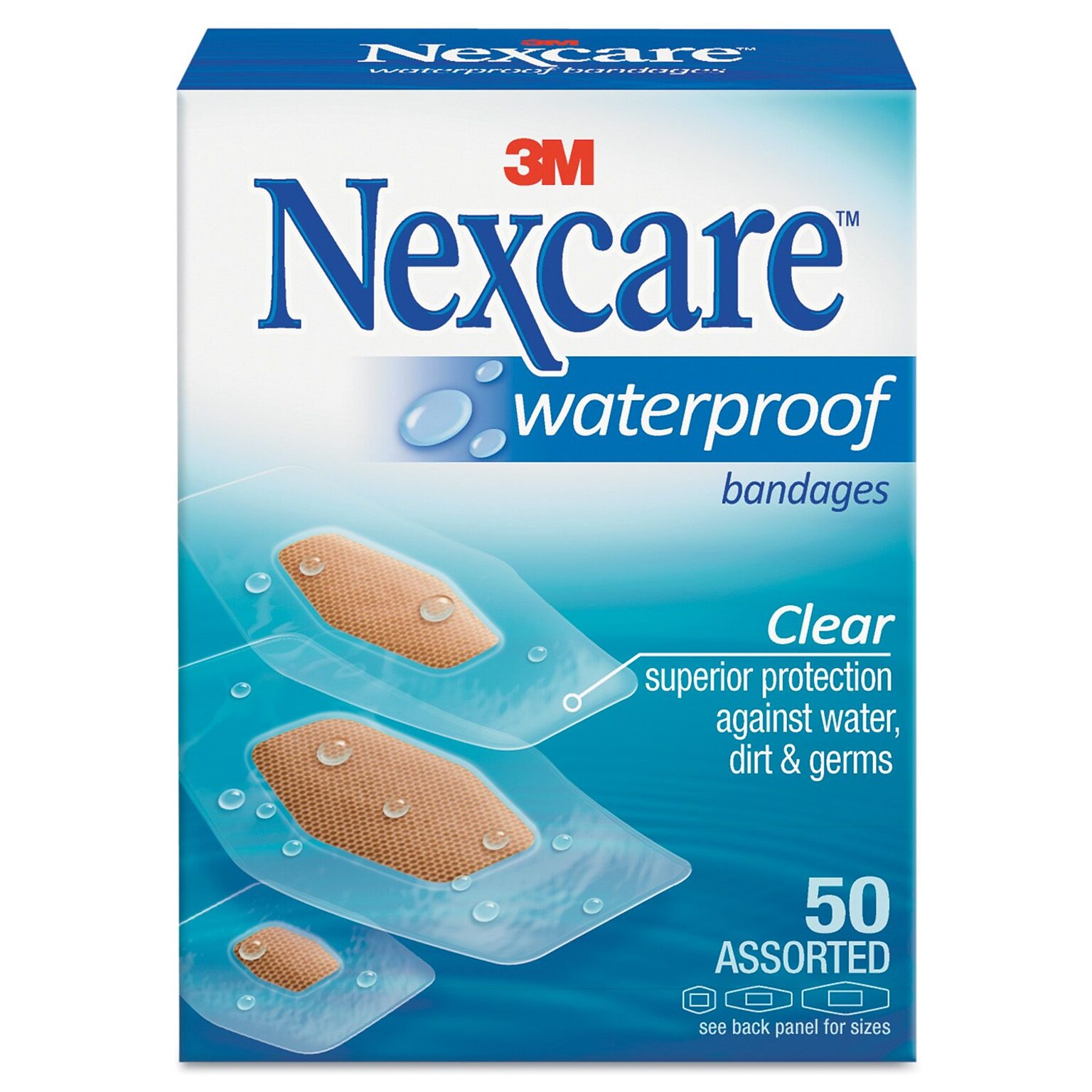 Nexcare™ Waterproof Bandages, Assorted, 50/Box (432-50)