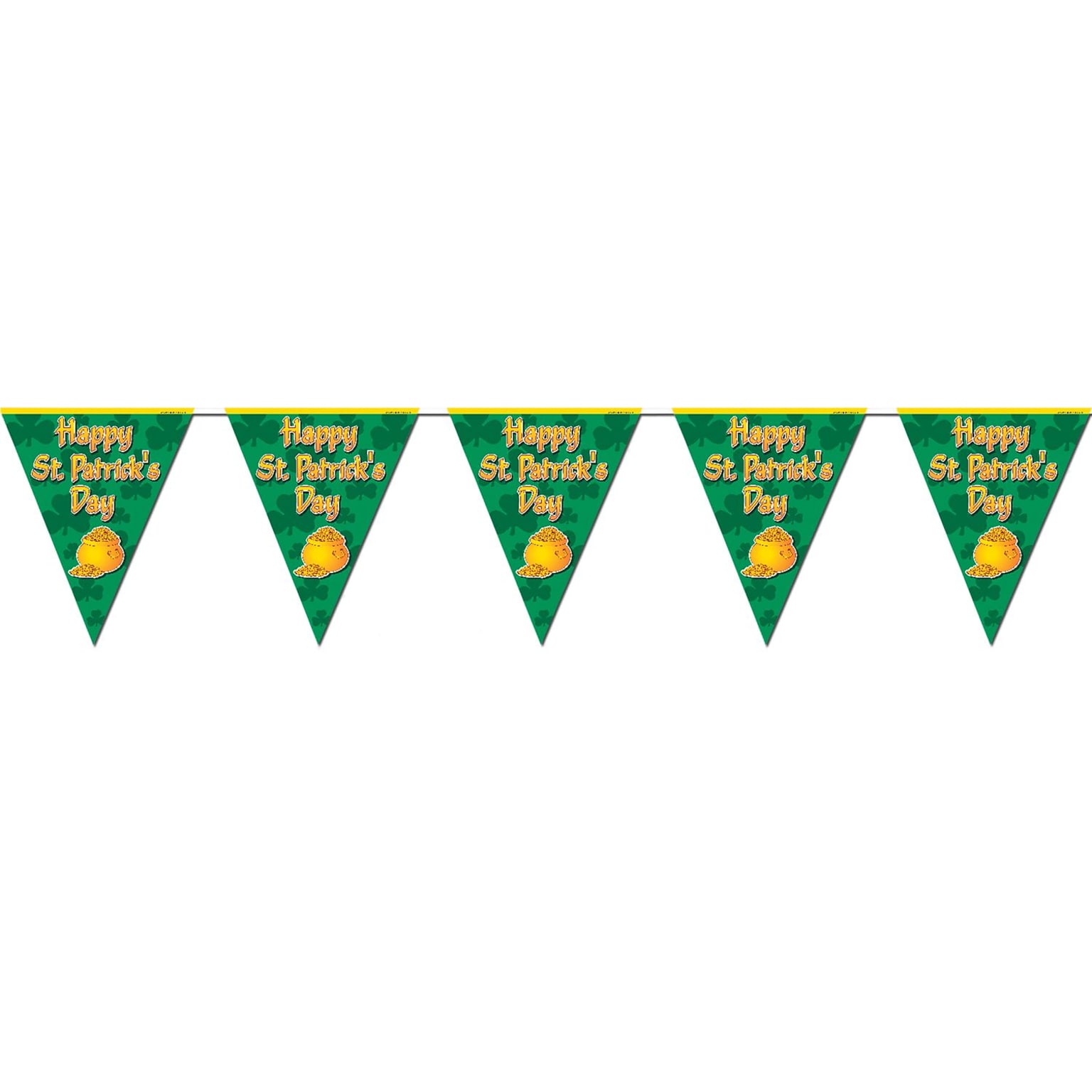 Beistle 10 x 12 Happy St Patricks Day Pennant Banner; Green/Gold, 4/Pack