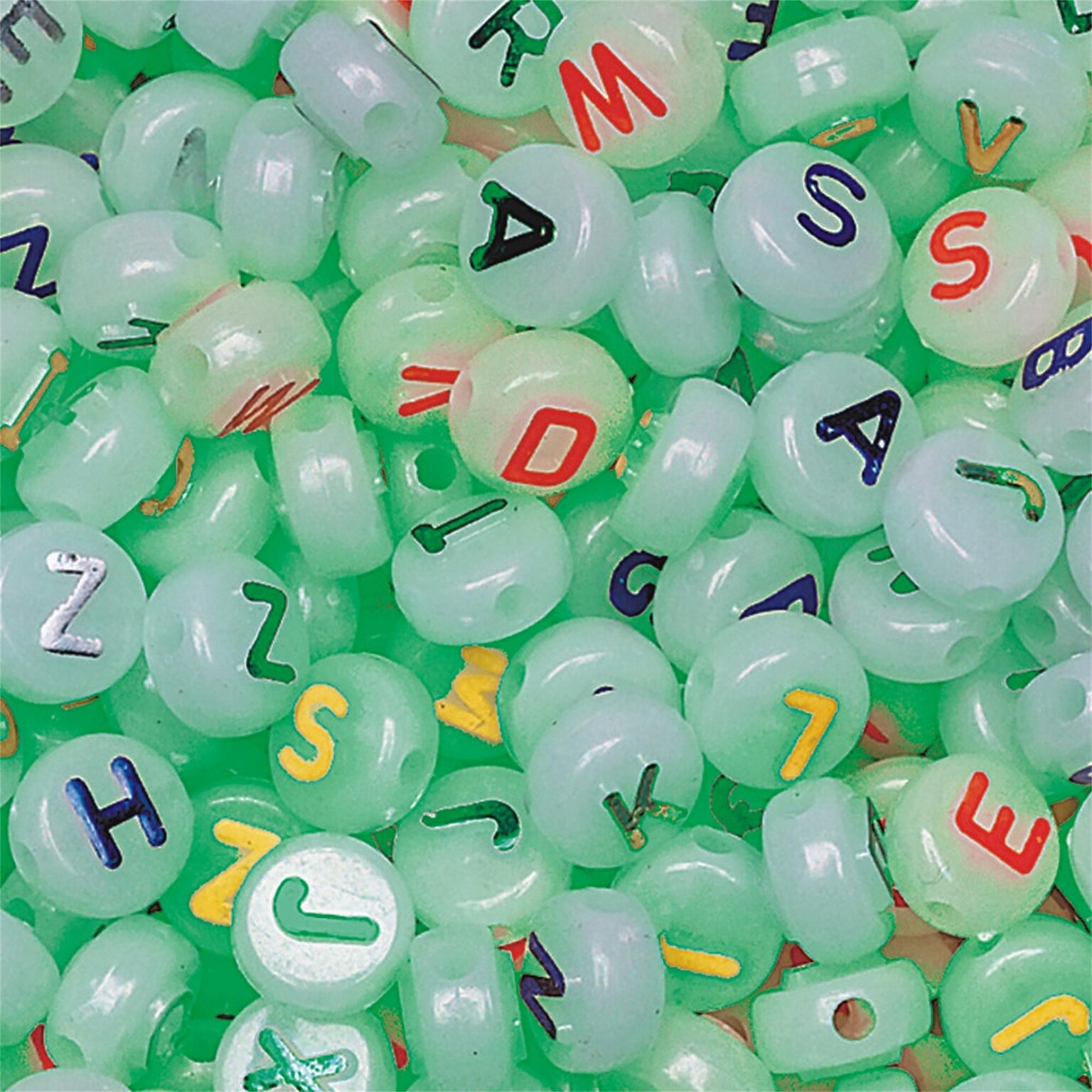 S&S® Glow in the Dark Alpha Beads Bag, 600/Bag