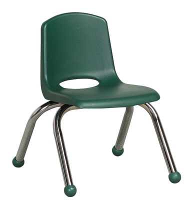 ECR4®Kids 10(H) Plastic Stack Chair With Chrome Legs & Ball Glides, Hunter Green, 6/Pack