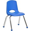 ECR4®Kids 14(H) Plastic Stack Chair w/ Chrome Legs & Ball Glides, Blue, 6/Pack