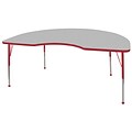 ECR4®Kids 48 x 72 Kidney Activity Table With Toddler Legs & Ball Glide; Gray/Red/Red