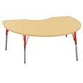 ECR4®Kids 48 x 72 Kidney Activity Table With Toddler Legs & Swivel Glide, Maple/Maple/Red