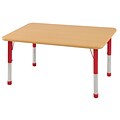 30”x48” Rectangular T-Mold Activity Table, Maple/Maple/Red/Chunky