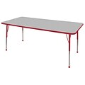 ECR4®Kids 36 x 72 Rectangular Activity Table With Toddler Legs & Ball Glide, Gray/Red/Red