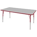 ECR4®Kids 36 x 72 Rectangular Activity Table With Standard Legs & Swivel Glide, Gray/Red/Red