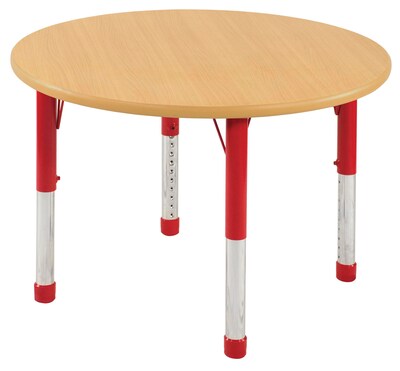 30” Round T-Mold Activity Table, Maple/Maple/Red/Chunky