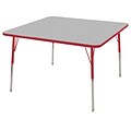 ECR4®Kids 48 x 48 Square Activity Table With Standard Legs & Swivel Glide, Gray/Red/Red
