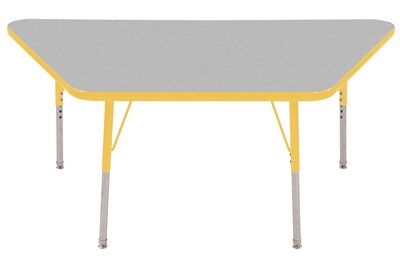 ECR4®Kids 30 x 60 Trapezoid Activity Table With Standard Legs & Swivel Glide, Gray/Yellow/Yellow