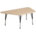 ECR4®Kids 30 x 60 Trapezoid Activity Table With Toddler Legs & Ball Glide, Maple/Maple/Black