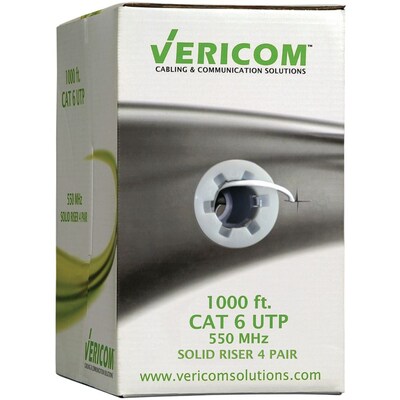 Vericom® 1000 Pull Box Cat 6 UTP Solid Riser CMR Cable, White