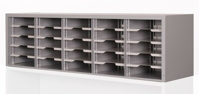 Marvel® Mailroom 16 x 60 x 14 25 Compartment Utility Sorter With Shelves, Gray