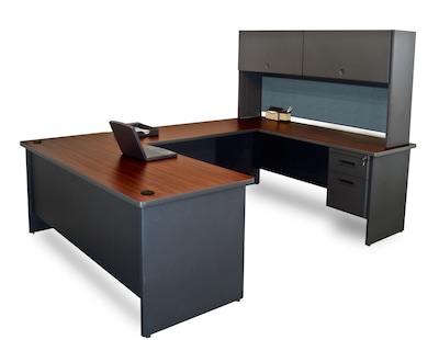 Marvel® Pronto® 86 x 6 Laminate U-Shaped Desk W/Flipper Door Unit, Slate (762805002381)
