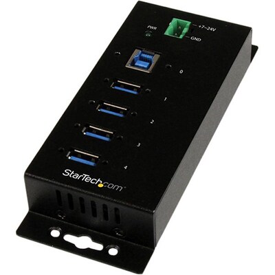 Startech 4-Port Industrial SuperSpeed Mountable USB 3.0 Hub With Surge Protection; Black