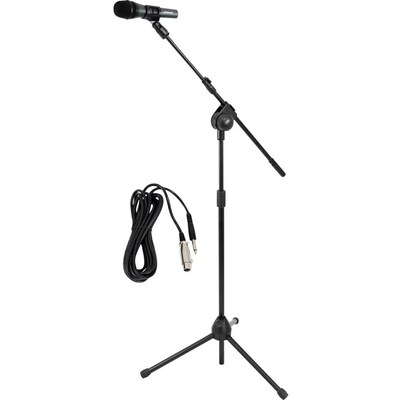 Pyle® PMKSM20 Microphone and Tripod Stand With Extending Boom & Mic Cable Package; Glossy Black