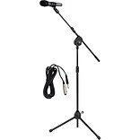 Pyle® PMKSM20 Microphone and Tripod Stand With Extending Boom & Mic Cable Package; Glossy Black