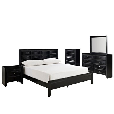 Modway Harrison 106 Foam Padded Faux Leather 5 Piece Queen Bedroom Set With Chest, Black