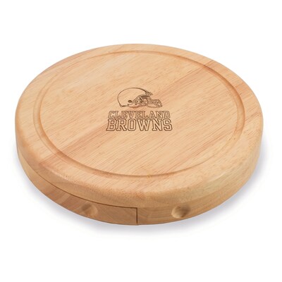 Picnic Time® NFL Licensed Brie Cleveland Browns Engraved Cheese Board Set W/Tools; Wood/Brown