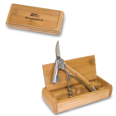 Picnic Time® NFL Licensed Elan Seattle Seahawks Engraved Corkscrew With Box; Bamboo