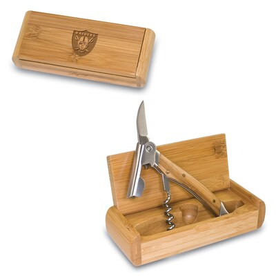 Picnic Time® NFL Licensed Elan Oakland Raiders Engraved Corkscrew With Box; Bamboo