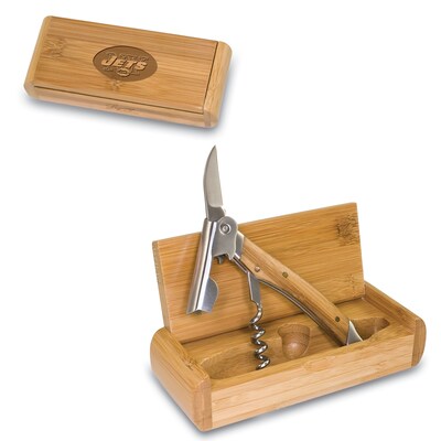Picnic Time® NFL Licensed Elan New York Jets Engraved Corkscrew With Box; Bamboo