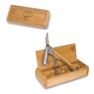 Picnic Time® NFL Licensed Elan Kansas City Chiefs Engraved Corkscrew With Box; Bamboo