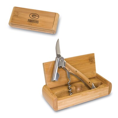 Picnic Time® NFL Licensed Elan Green Bay Packers Engraved Corkscrew With Box; Bamboo