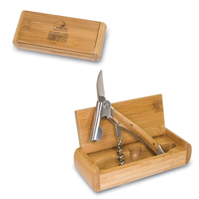 Picnic Time® NFL Licensed Elan Clevd Bamboos Engraved Corkscrew With Box; Bamboo