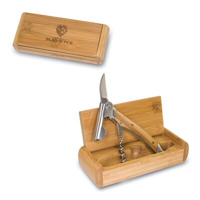 Picnic Time® NFL Licensed Elan Baltimore Ravens Engraved Corkscrew With Box; Bamboo