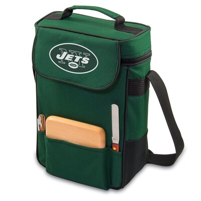 Picnic Time® NFL Licensed Duet New York Jets Digital Print Wine Picnic Tote, Hunter Green