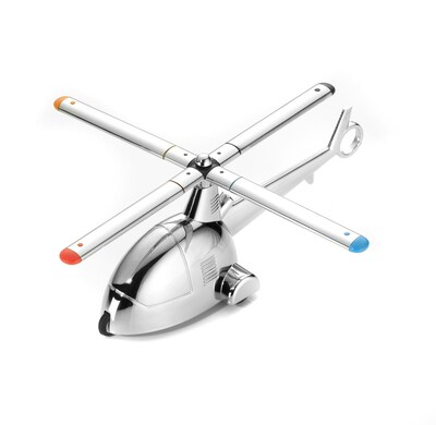 Troika® Ready 4 Take Off Helicopter Paperweight With 3 Ballpoint Pens, Silver