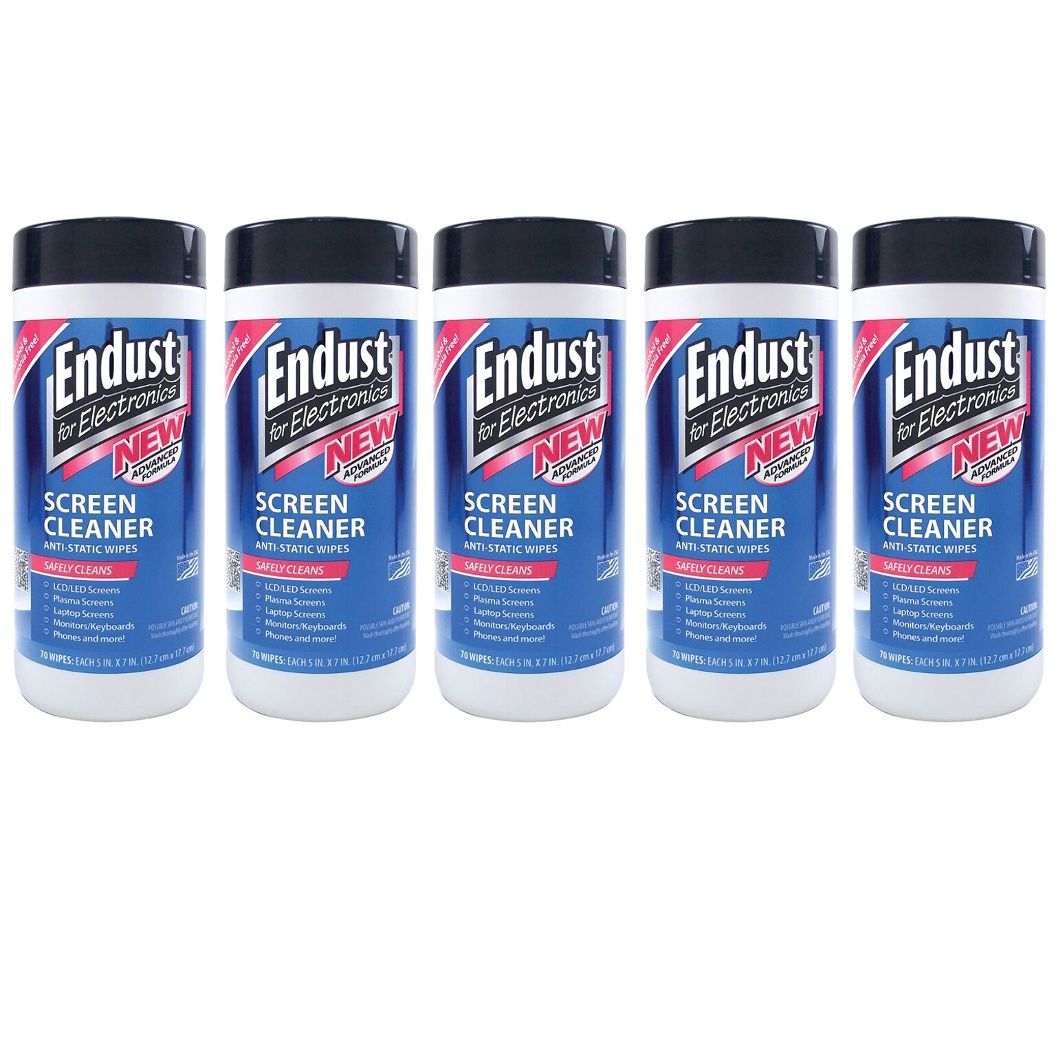 Endust Screen Cleaner Wipes, 70/Container, 5 Containers/Pack (KITNOZ11506-5PK)