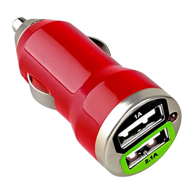 Insten® Dual USB Mini Car Charger Adapter, Red