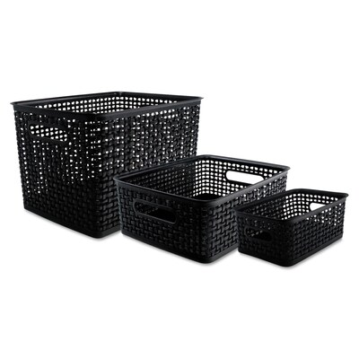 Advantus Plastic Weave Bins in 3 Sizes, Black, 3/Pack (AVT40329)