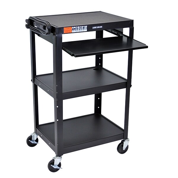 Luxor 3-Shelf Metal Mobile A/V Cart with Lockable Wheels, Black (AVJ42KB)