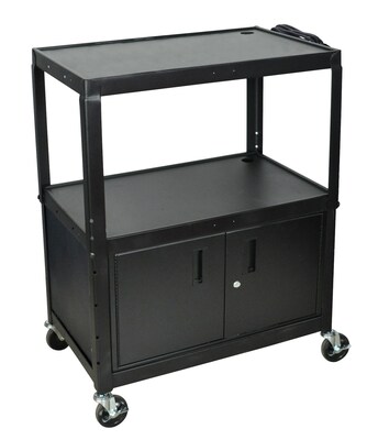 Luxor® AVJ42 Adjustable Height 3 Shelves Extra Large AV Cart With Cabinet, Black