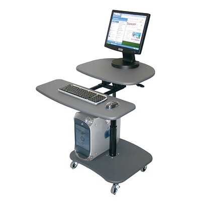 Luxor® Adjustable Height Computer Mobile Workstation Cart, Gray